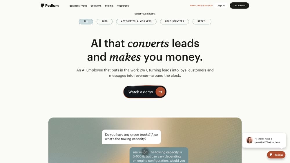 Screenshot of Podium website