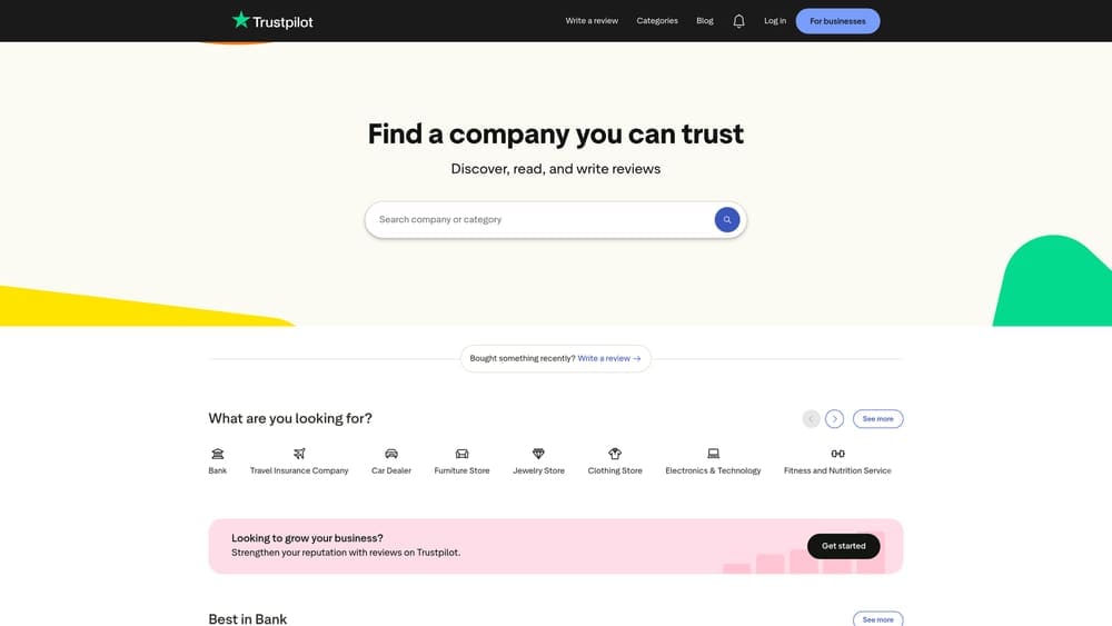 Screenshot of Trustpilot website