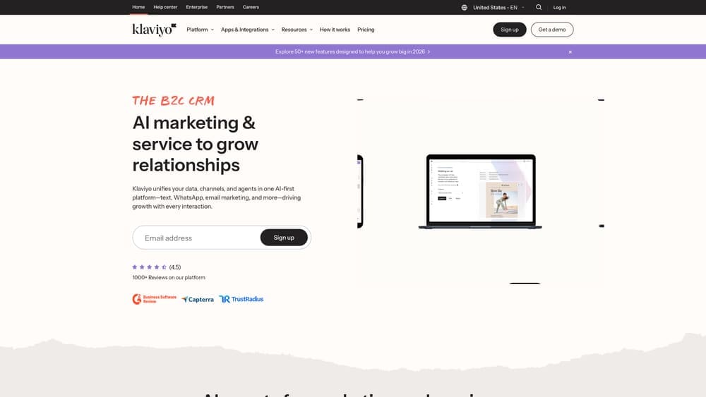 Screenshot of Klaviyo website