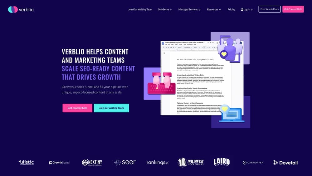 Screenshot of Verblio website