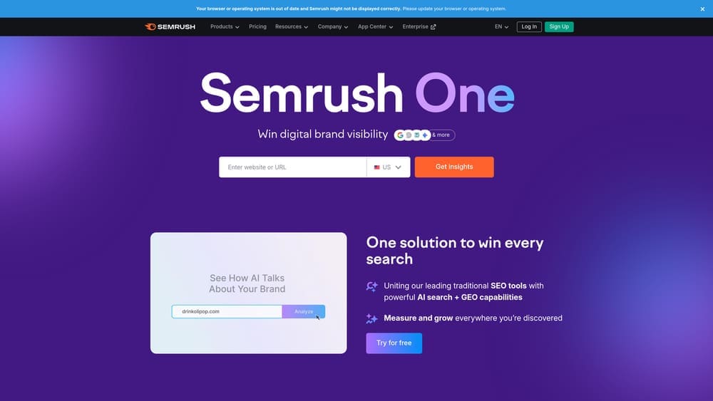 Screenshot of SEMrush website