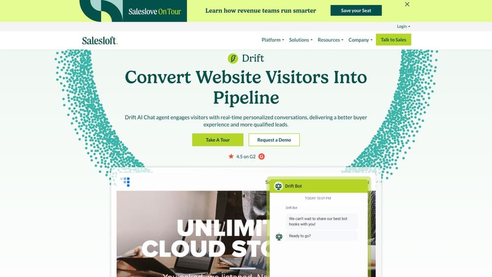 Screenshot of Drift website