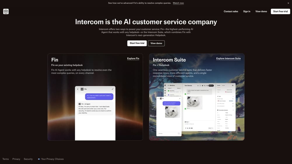 Screenshot of Intercom website