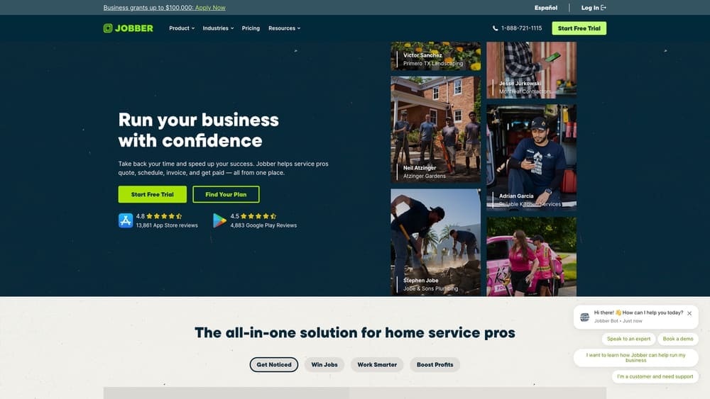 Screenshot of Jobber website