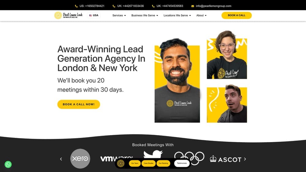 Screenshot of Pearl Lemon Leads website