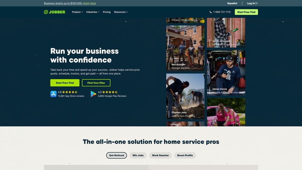 Screenshot of Jobber website