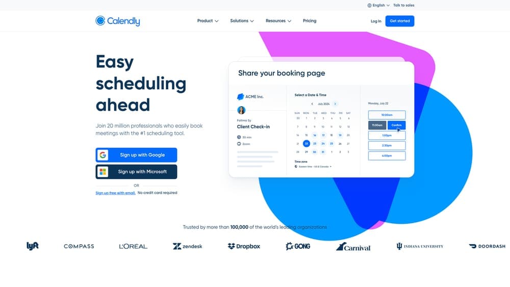 Screenshot of Calendly website