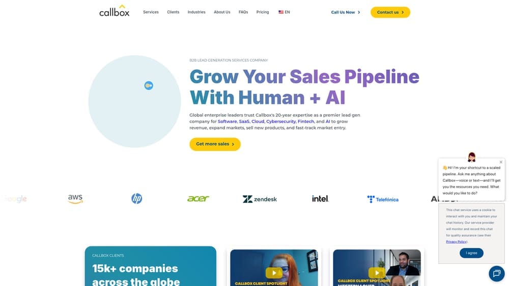 Screenshot of Callbox website