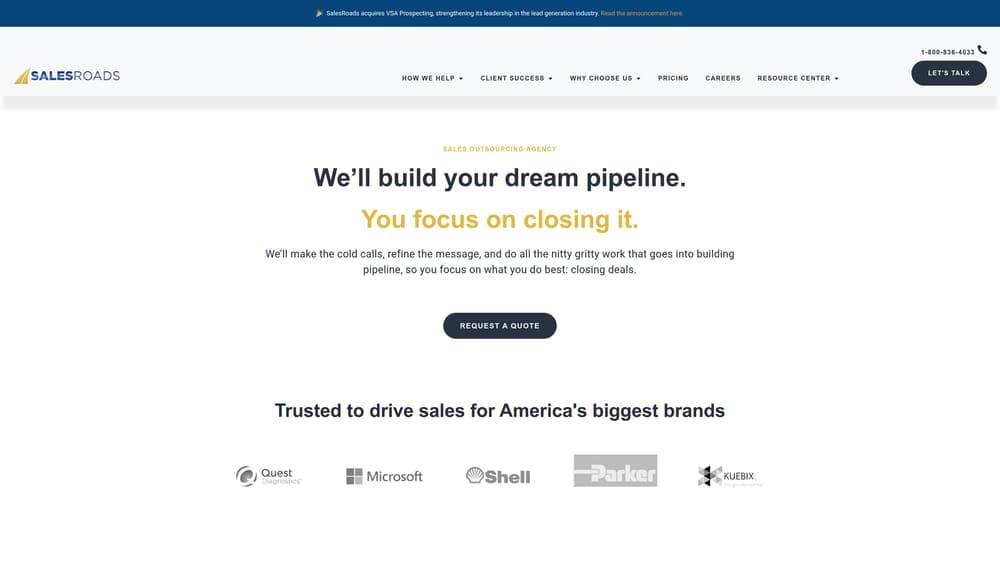 Screenshot of SalesRoads website