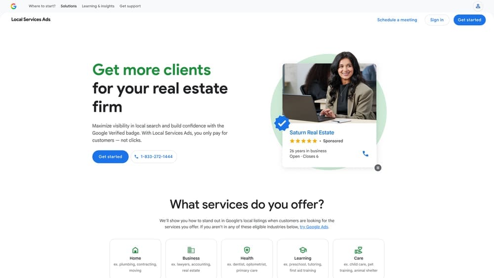 Screenshot of Google Local Services Ads website