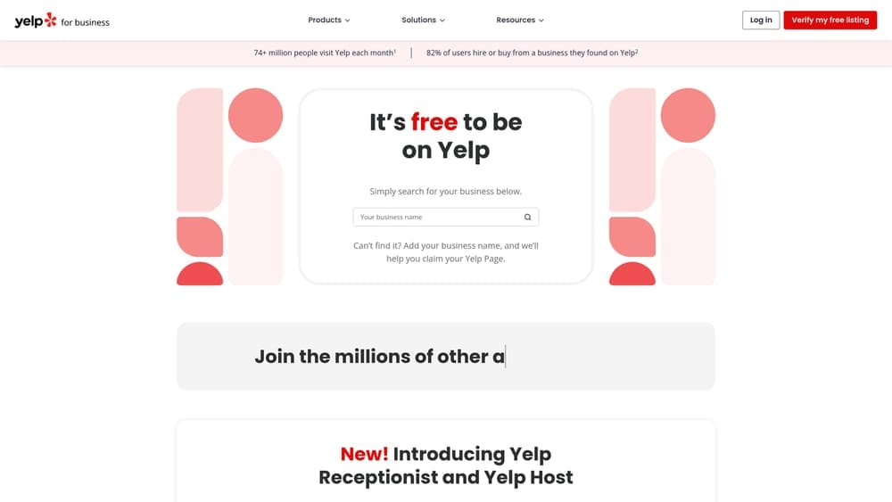 Screenshot of Yelp for Business website