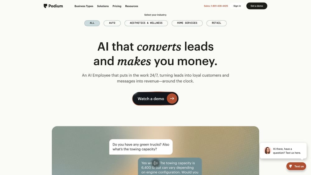 Screenshot of Podium website