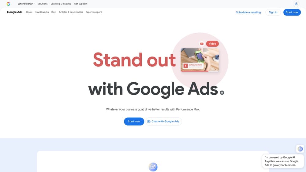Screenshot of Google Ads Performance Max website