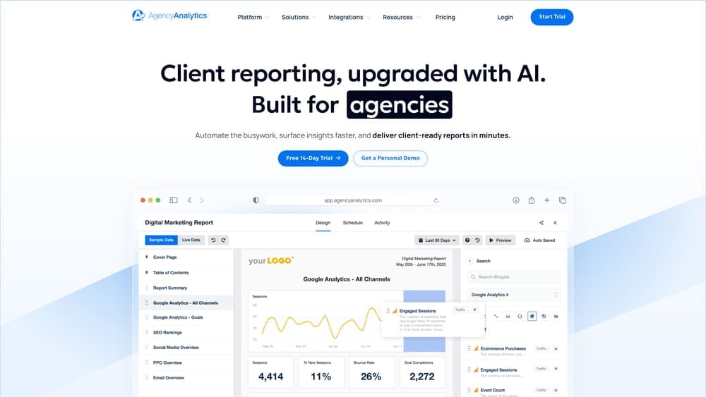 Screenshot of AgencyAnalytics website