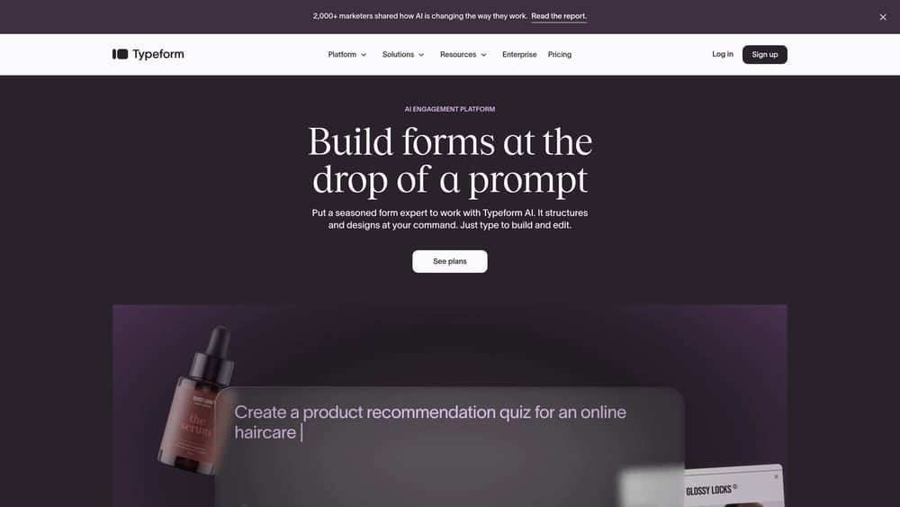 Screenshot of Typeform website