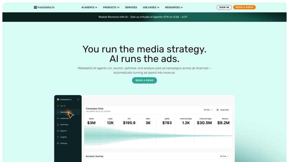Screenshot of Metadata.io website