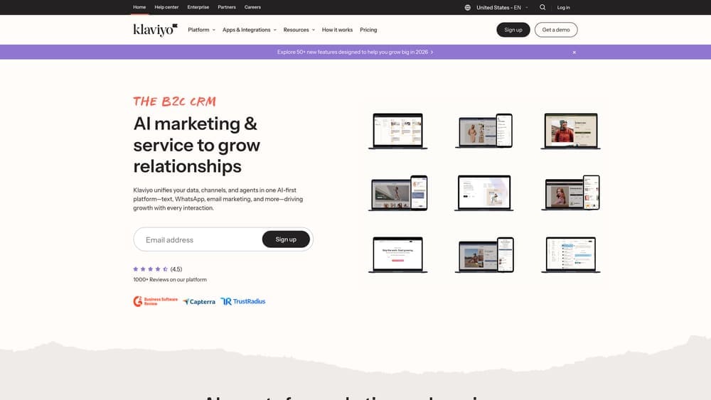 Screenshot of Klaviyo website