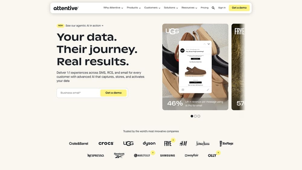 Screenshot of Attentive website