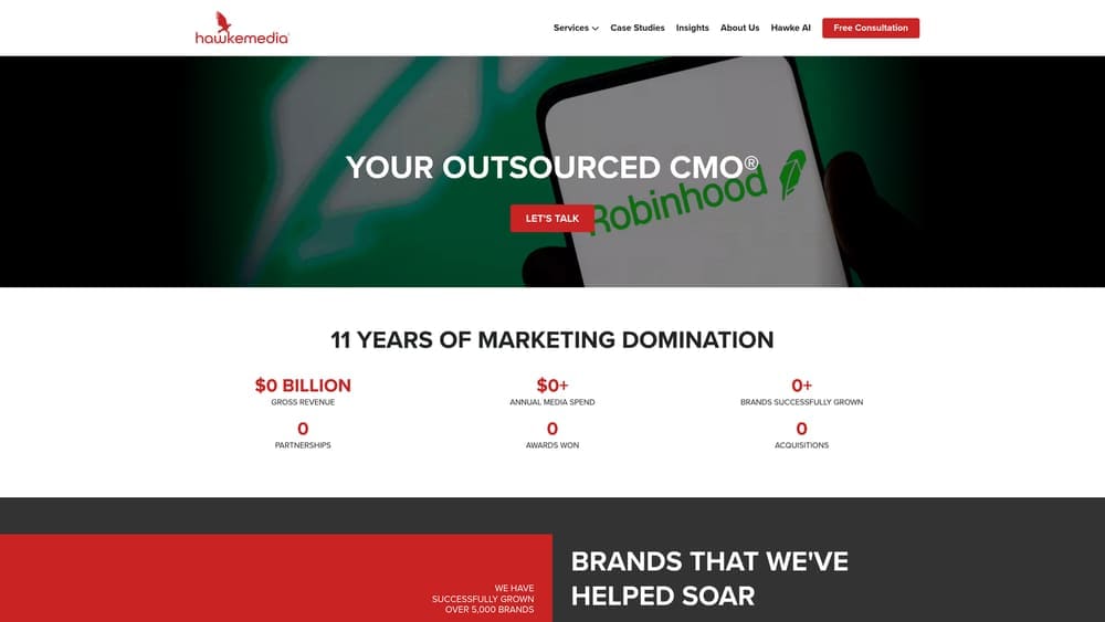 Screenshot of Hawke Media website