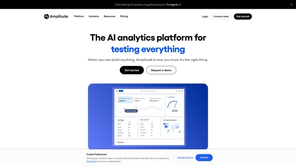 Screenshot of Amplitude website