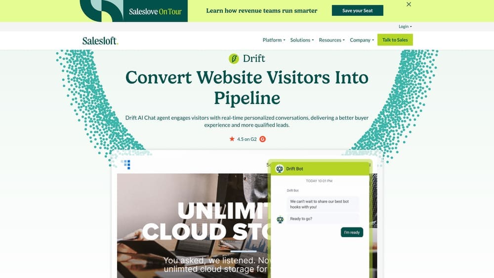 Screenshot of Drift website