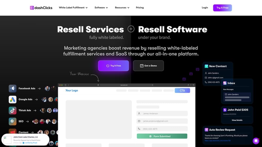Screenshot of DashClicks website
