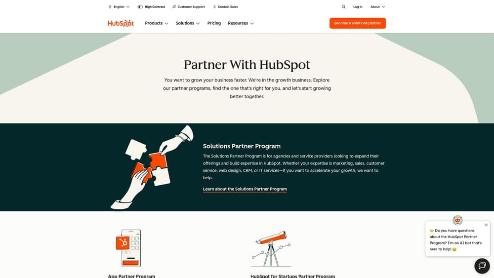 Screenshot of HubSpot Partner Program website