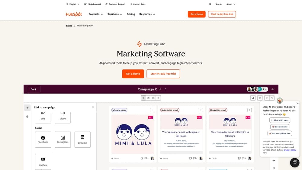 Screenshot of HubSpot Marketing Analytics website