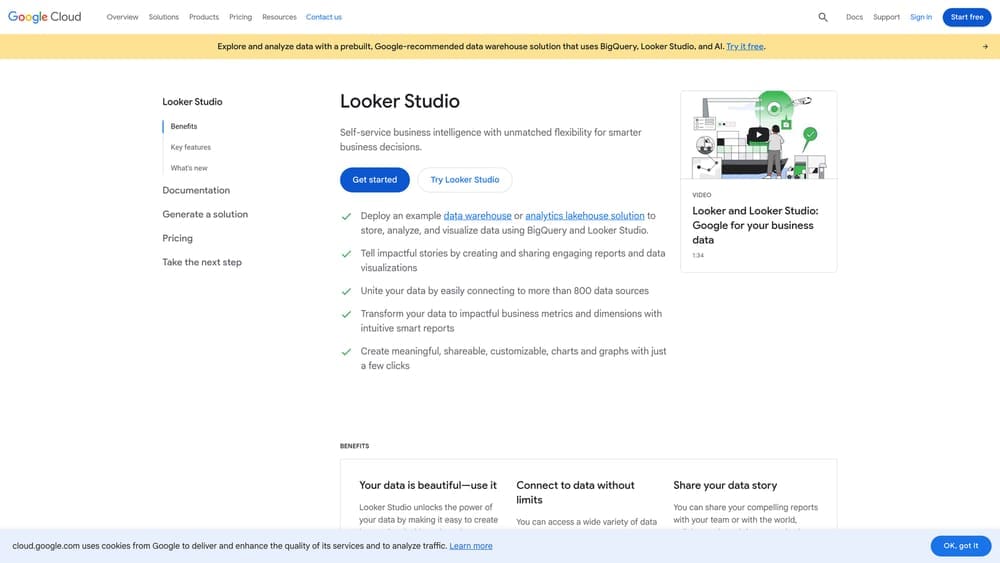 Screenshot of Looker Studio website