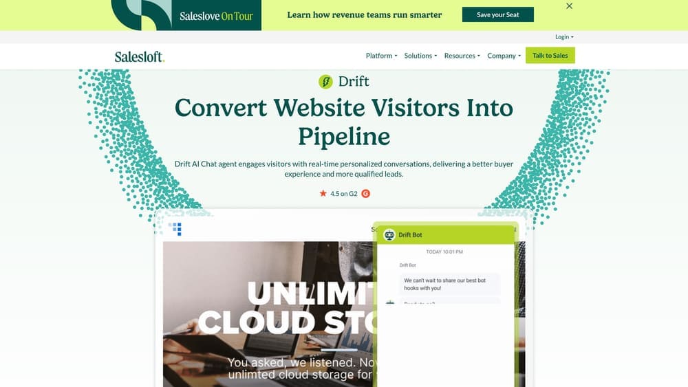 Screenshot of Drift website