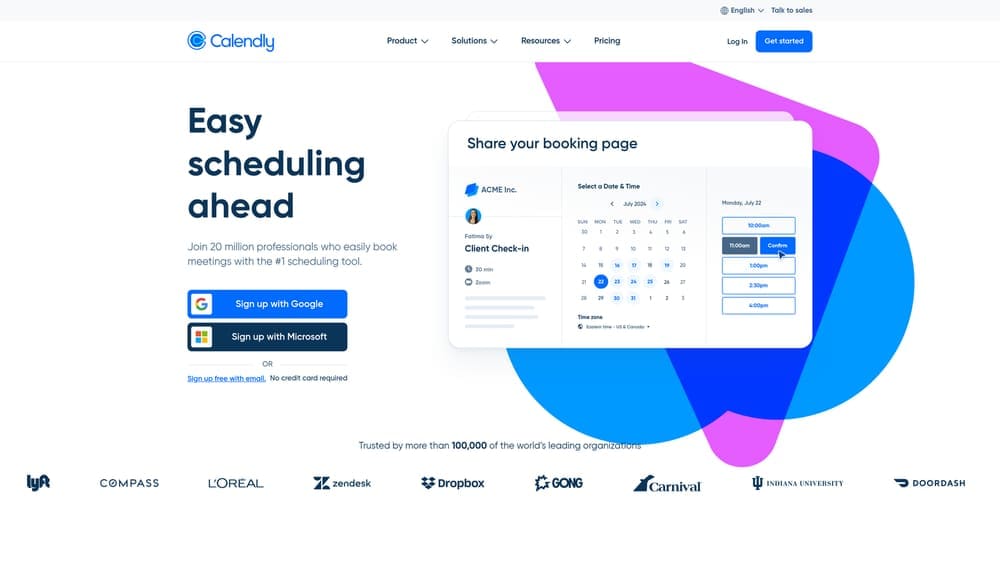 Screenshot of Calendly website