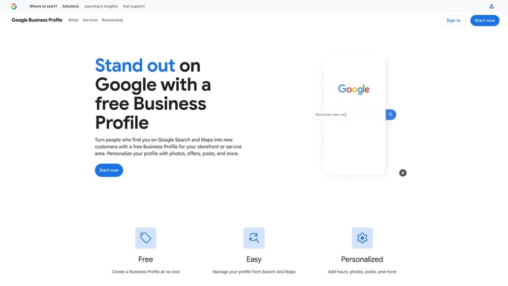 Screenshot of Google Business Profile website