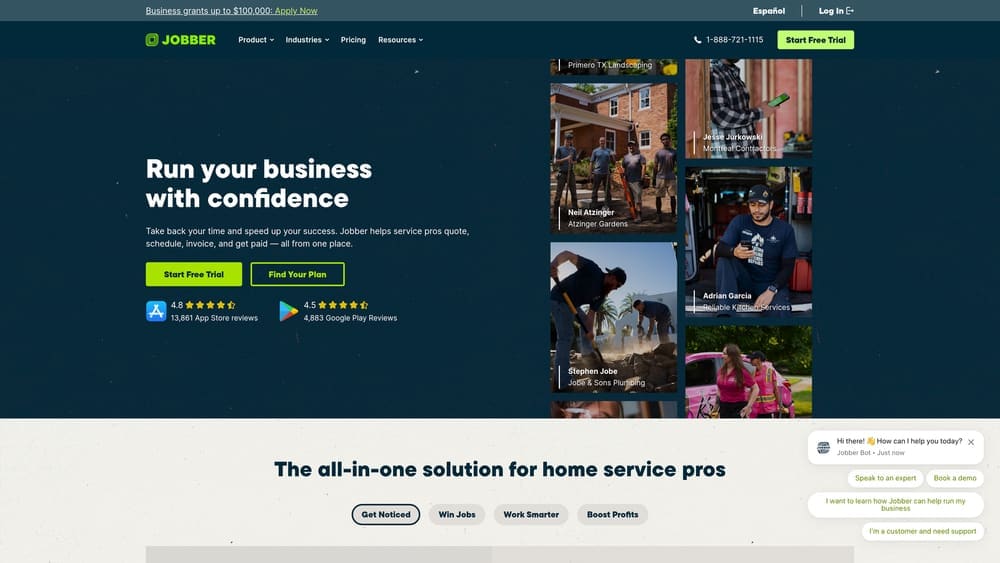 Screenshot of Jobber website