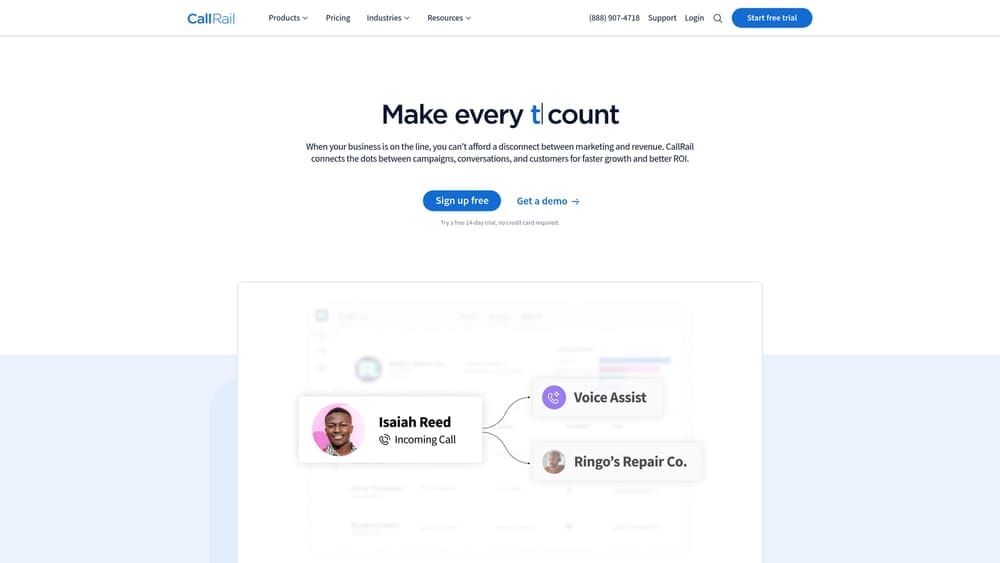 Screenshot of CallRail website