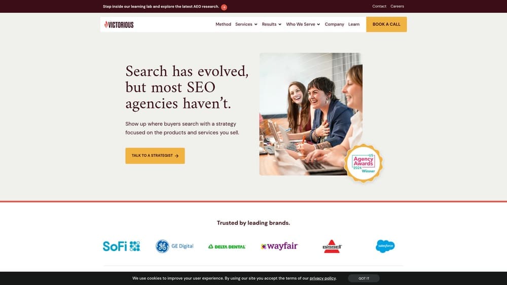 Screenshot of Victorious website