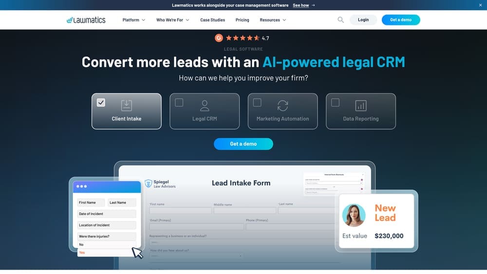 Screenshot of Lawmatics website