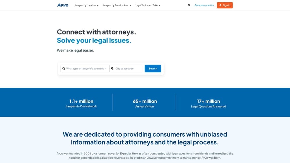 Screenshot of Avvo website