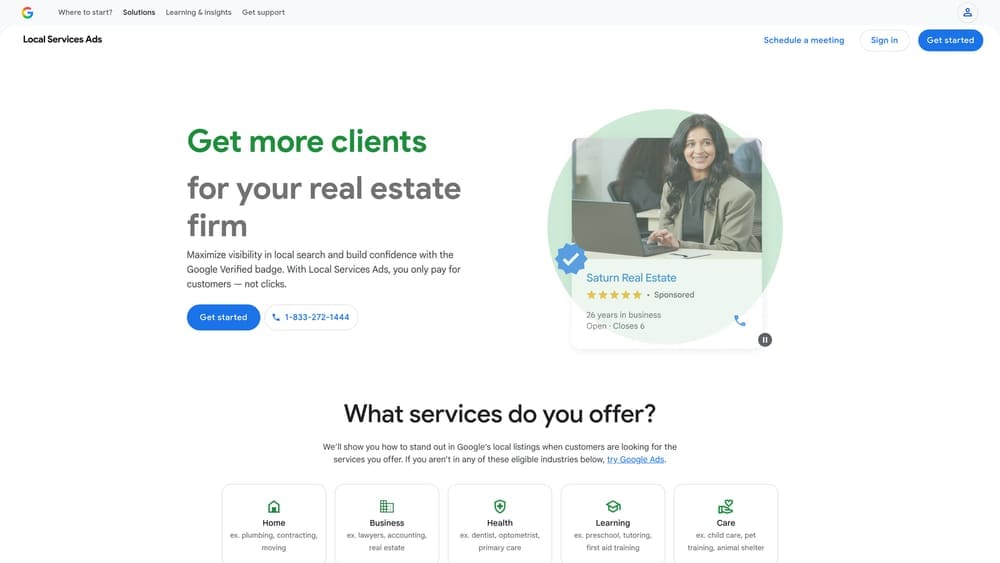 Screenshot of Google Local Services Ads website