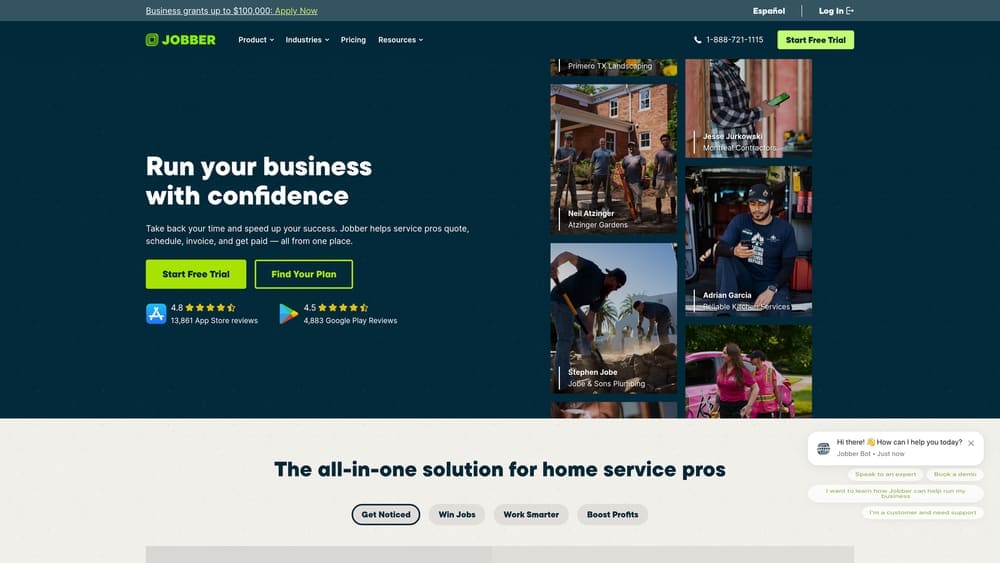 Screenshot of Jobber website