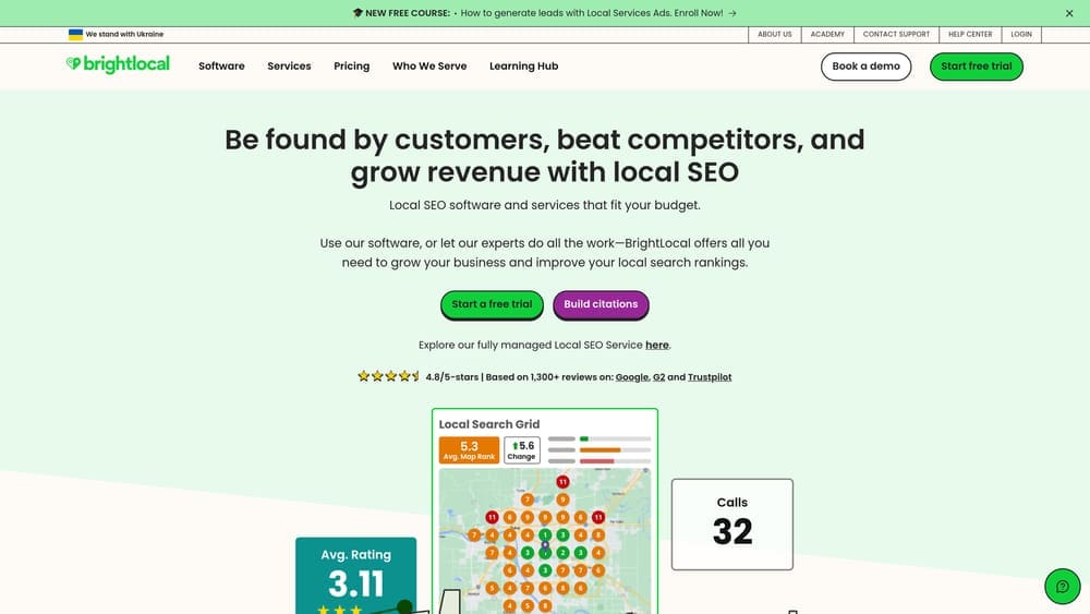 Screenshot of BrightLocal website