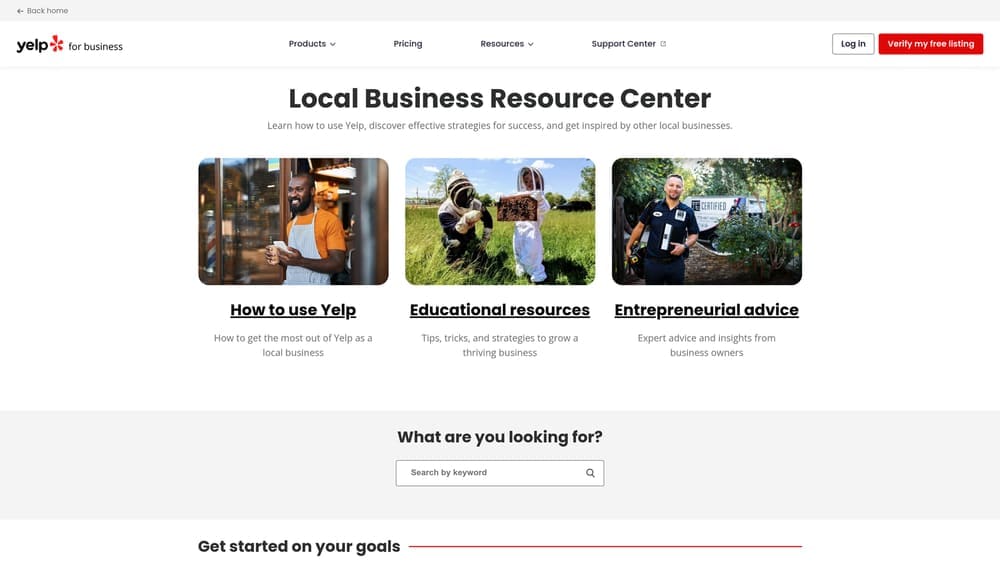 Screenshot of Yelp Advertising website
