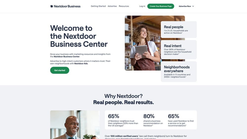 Screenshot of Nextdoor Advertising website