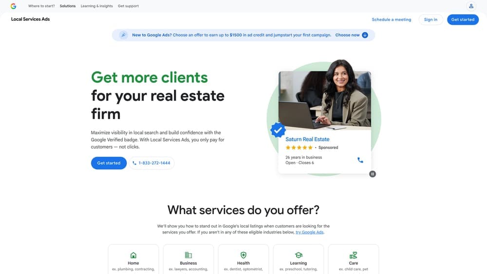 Screenshot of Google Local Services Ads website