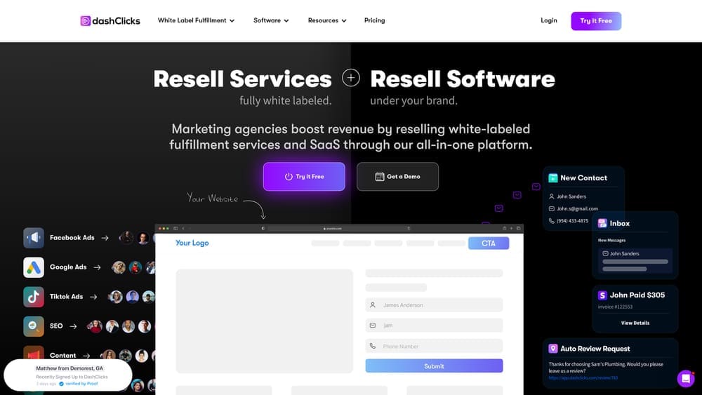 Screenshot of DashClicks website