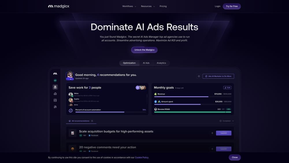 Screenshot of Madgicx website