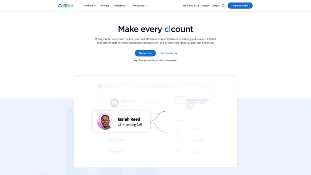 Screenshot of CallRail website
