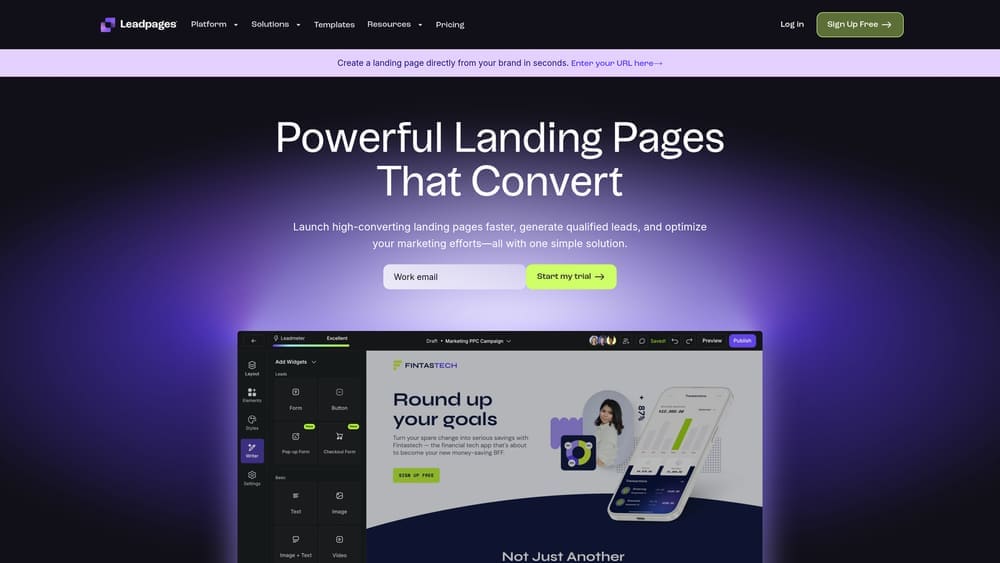 Screenshot of Leadpages website