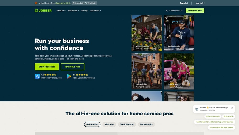 Screenshot of Jobber website