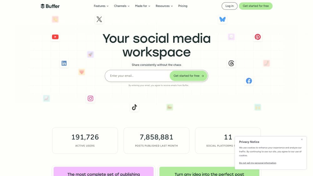 Screenshot of Buffer website
