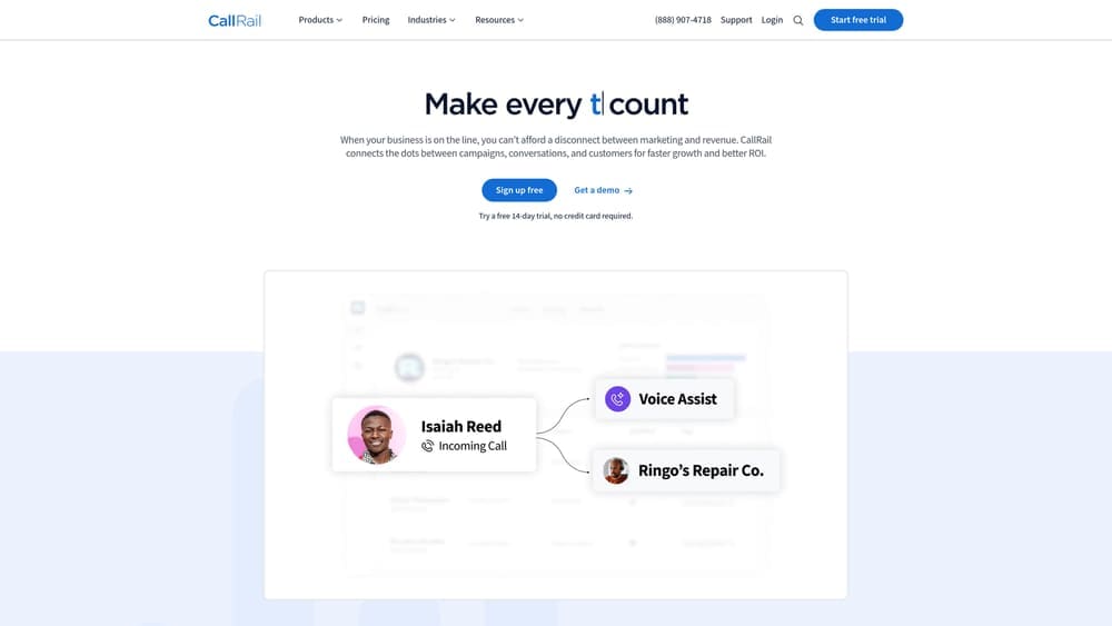 Screenshot of CallRail website